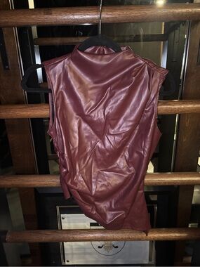Sleeveless Faux Leather Top in Deep Wine